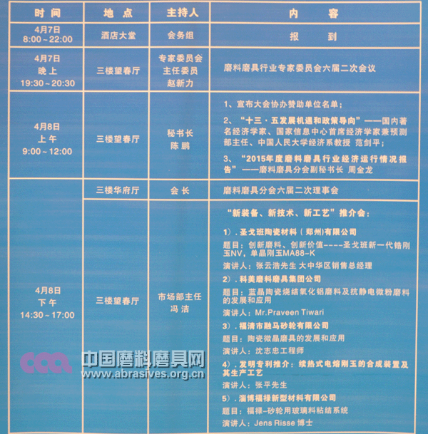 2016全國磨料磨具行業春季信息交流會議程安排