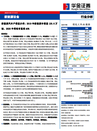 2019年新能源車銷量120.6萬輛，2020年增速有望超40%