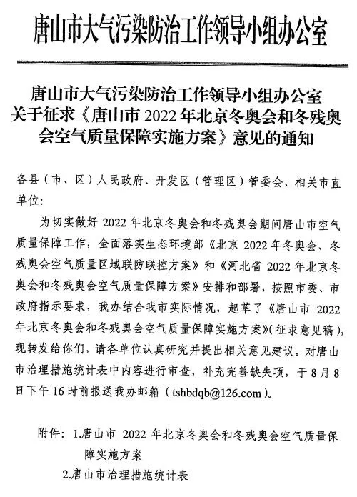 備戰冬奧會，唐山限產新政策開始征求意見，停限產或無縫銜接！