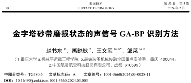 【高性能表面先進磨粒加工技術】重慶大學王文璽等：金字塔砂帶磨損狀態的聲信號GA-BP識別方法