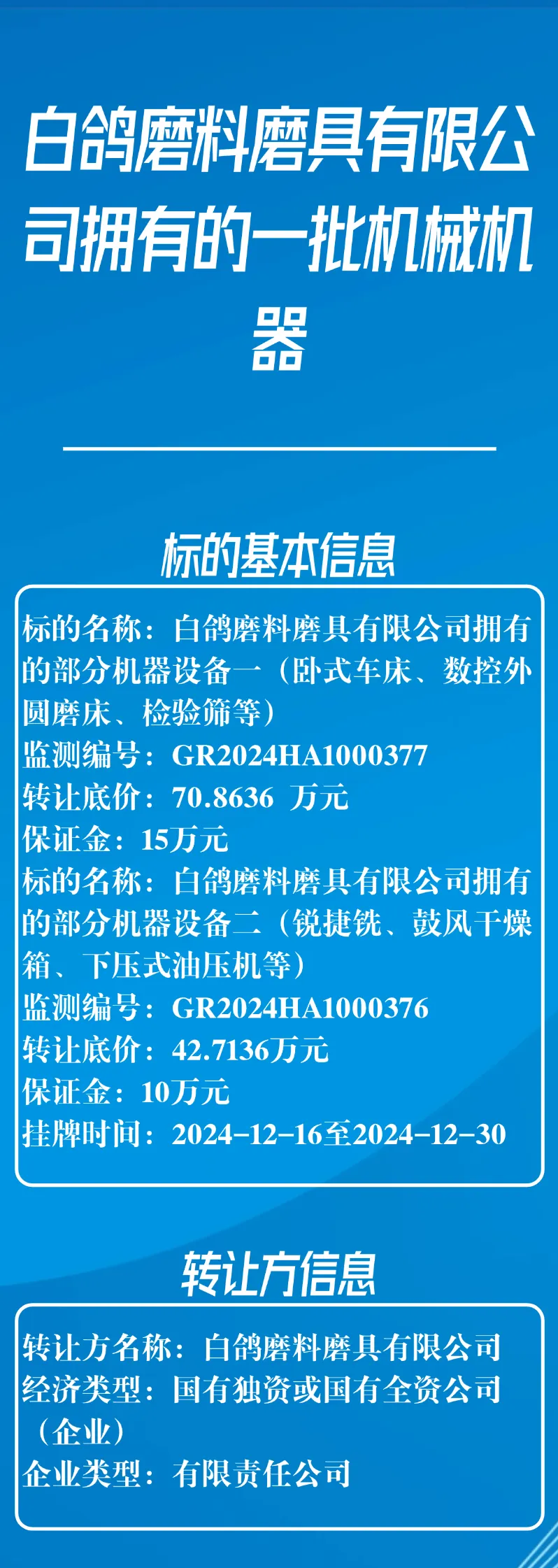 白鴿磨料磨具有限公司擁有的一批機械機器